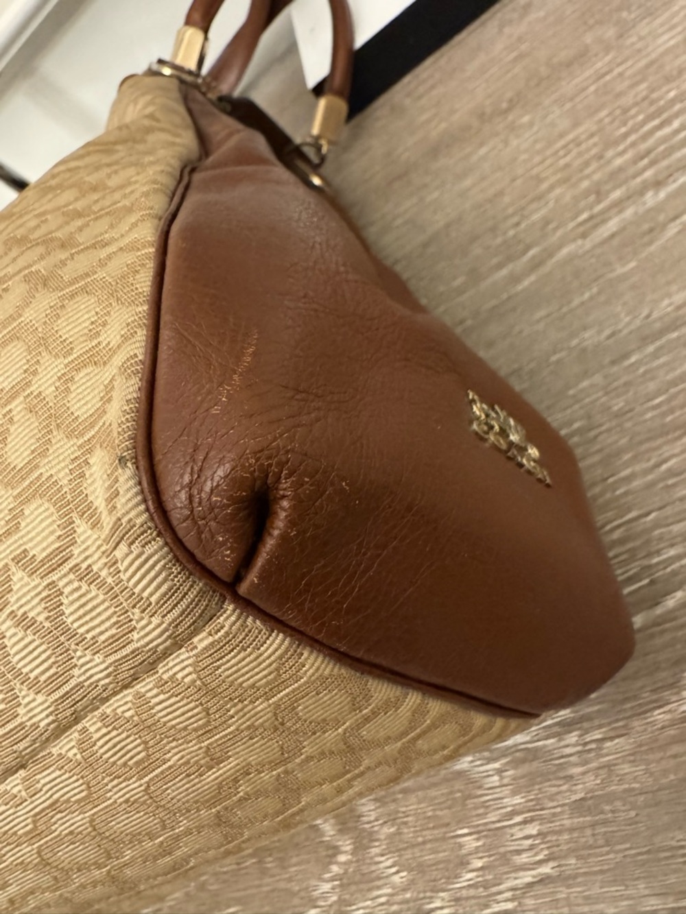 Coach Tan Signature Canvas Shoulder Bag with Brown Leather Trim - Picture 12 of 15
